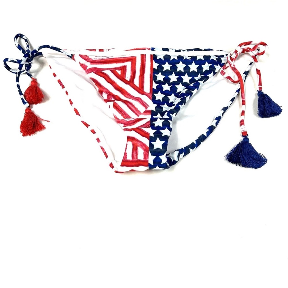 Victorias Secret Large Teeny Cheeky Bikini Bottoms Red Blue Stars 8VM #2565